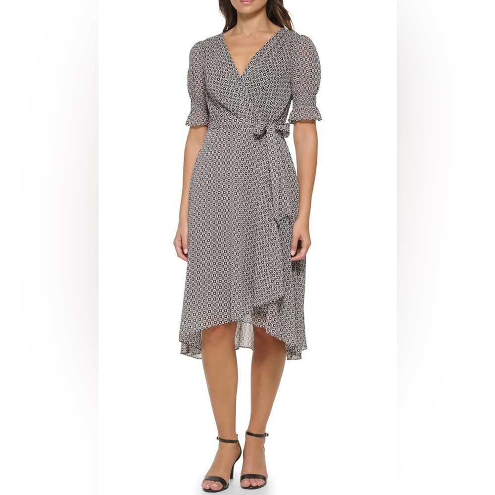 NWT Tommy Hilfiger Faux Wrap Short Sleeve Chiffon Dress Size 8